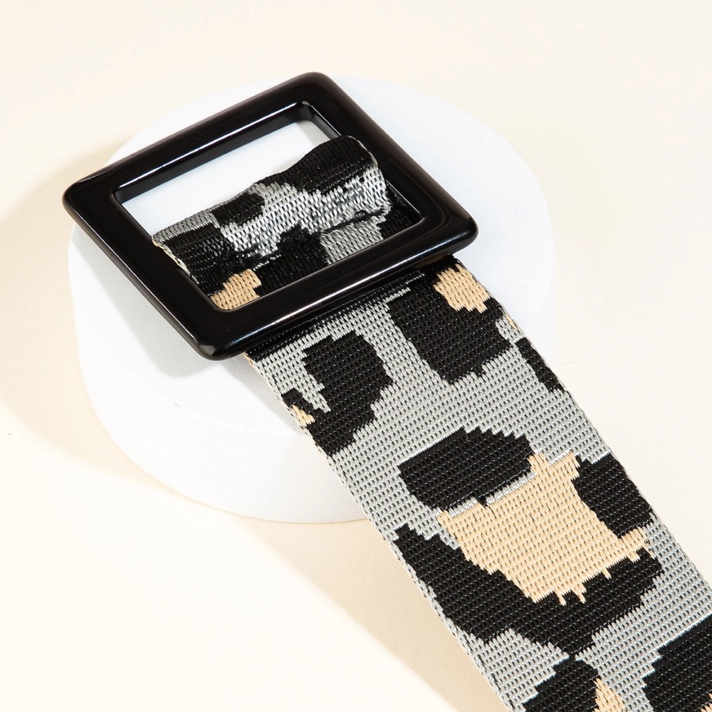 Black Buckle Leopard Print Reversible Belt 44”